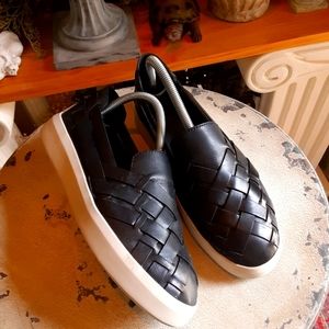 FRYE, Basket Weave Leather, "Espadrilles " over White Rubber Sole, Size 8.5